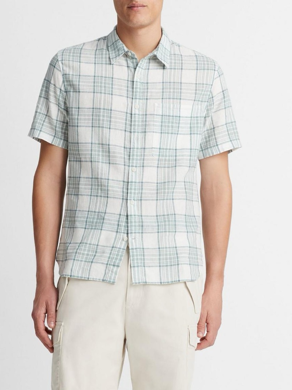 Vince Kino Linen Cotton Plaid Short Shirt Size XL